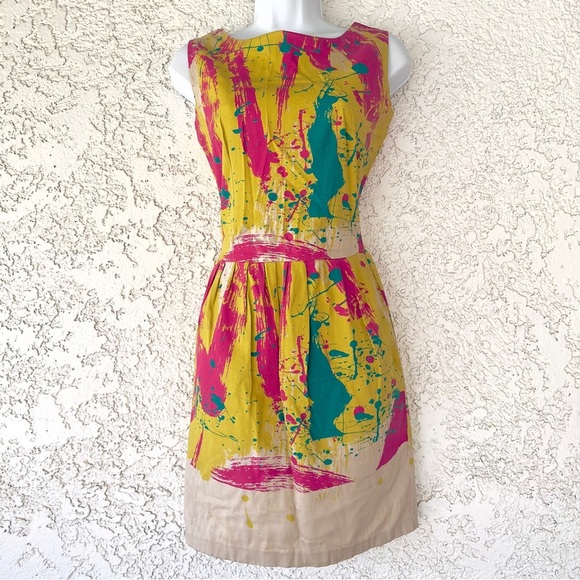 VTG 1980s Angel Sanchez Cotton Shift Mini Dress Paint Splatter Designer - Picture 1 of 7